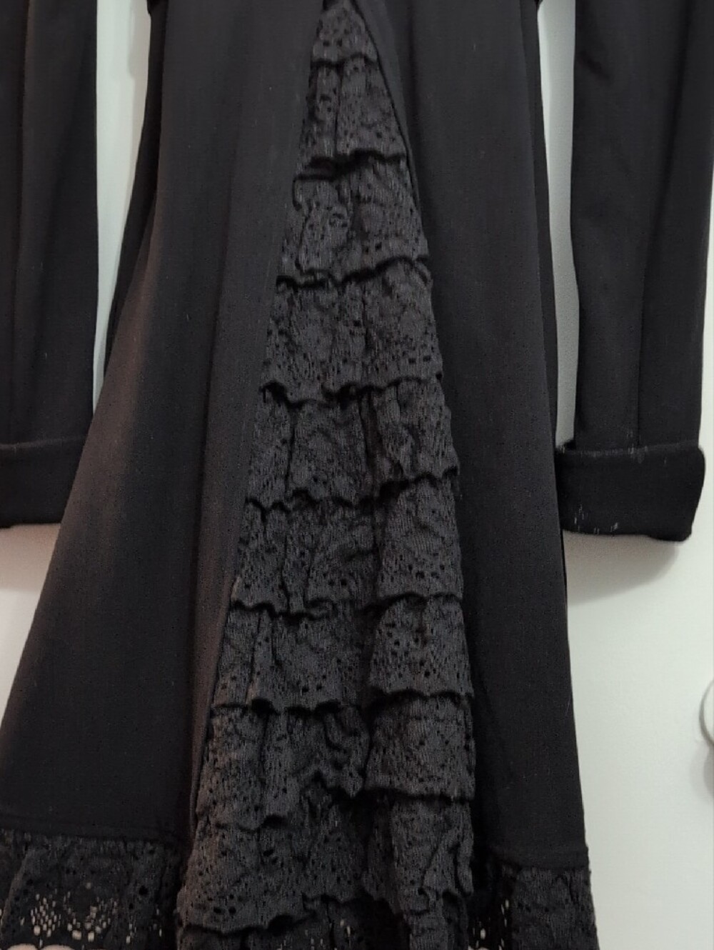 Betsey Johnson Black Coat with Crochet Ruffles - Picture 11 of 16